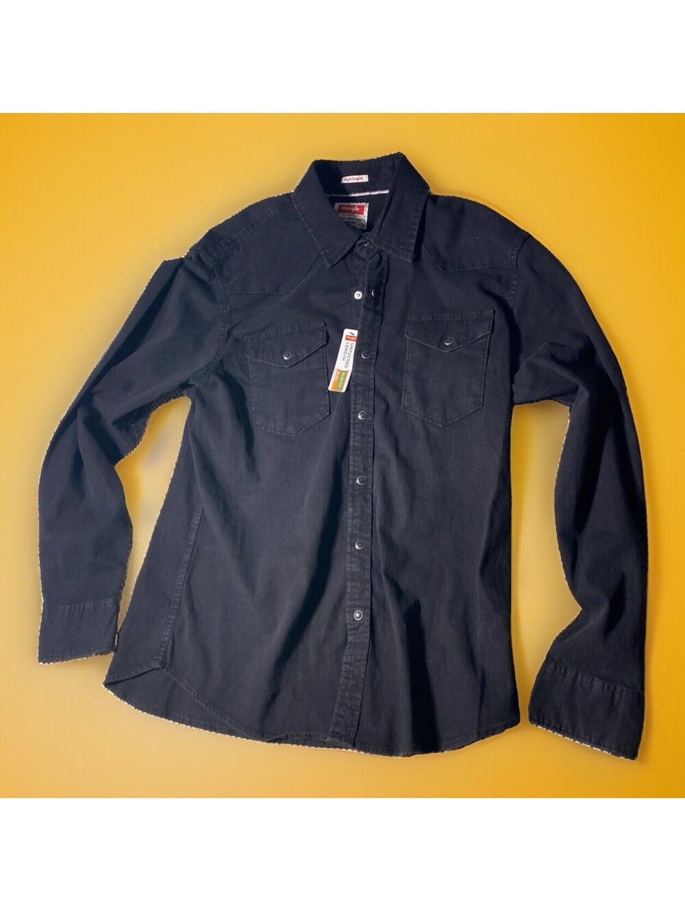 Wrangler Men's Slim Fit Flex Untucked Length Denim Shirt Size L Black Color NWT